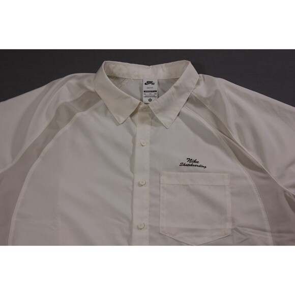 Men Nike SB Short Sleeve Button Bowler Shirt White Skateboard Oversized Fit XXL - Picture 2 of 12